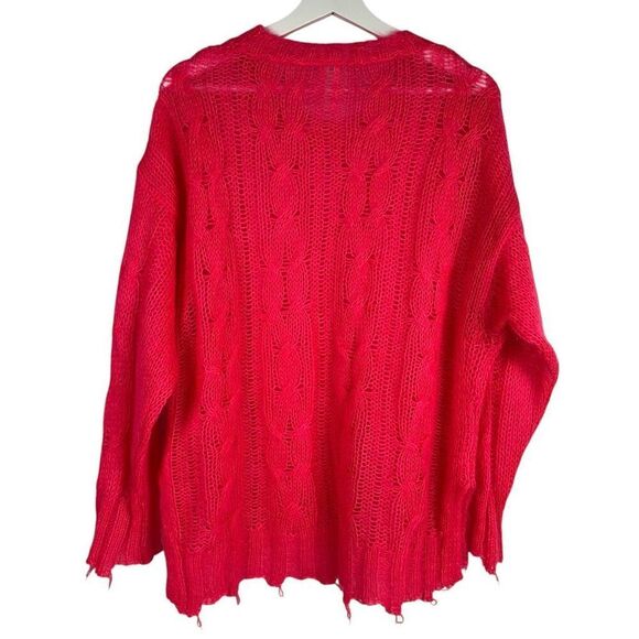 Anthropologie Medium Lightweight Cable Wool Neon Pink Sweater - Picture 3 of 10